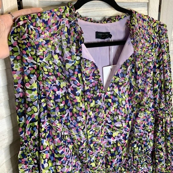 Ted Baker London Karlie Multicolor Black Smocked Detail Tiered Mini Dress 14 New - Picture 6 of 14